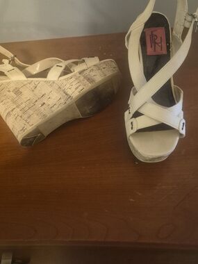FRH White Cork Wedge Sandals - Women's Strappy Platform